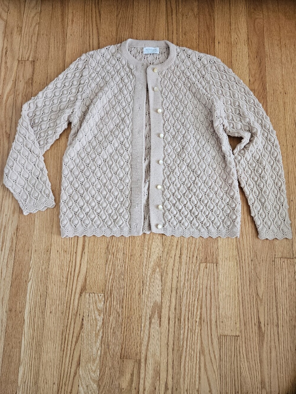 Wintuk Vintage Beige Knit Button-Front Cardigan Sweater Size M